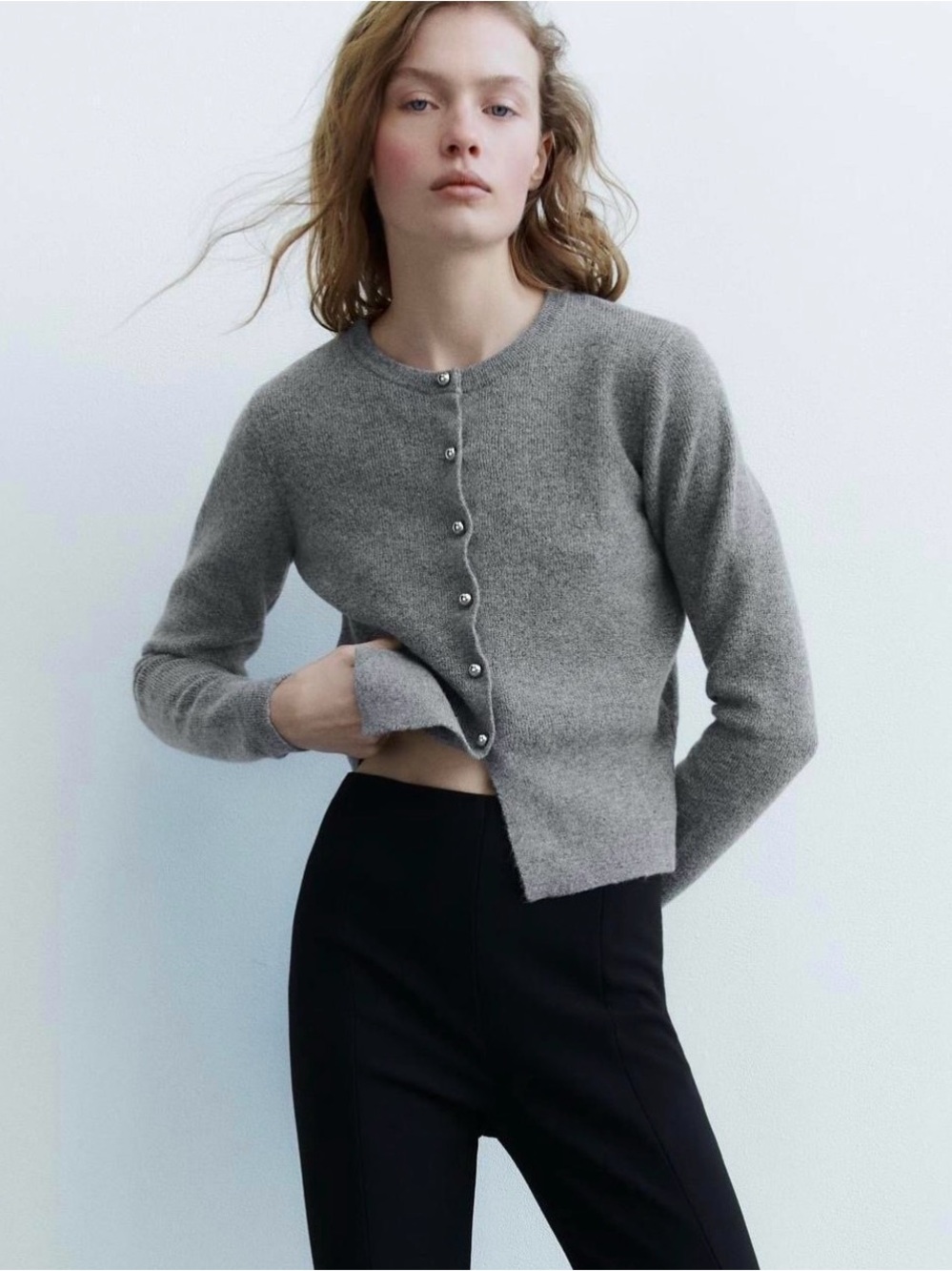 zara gray button cardigan sweater chic